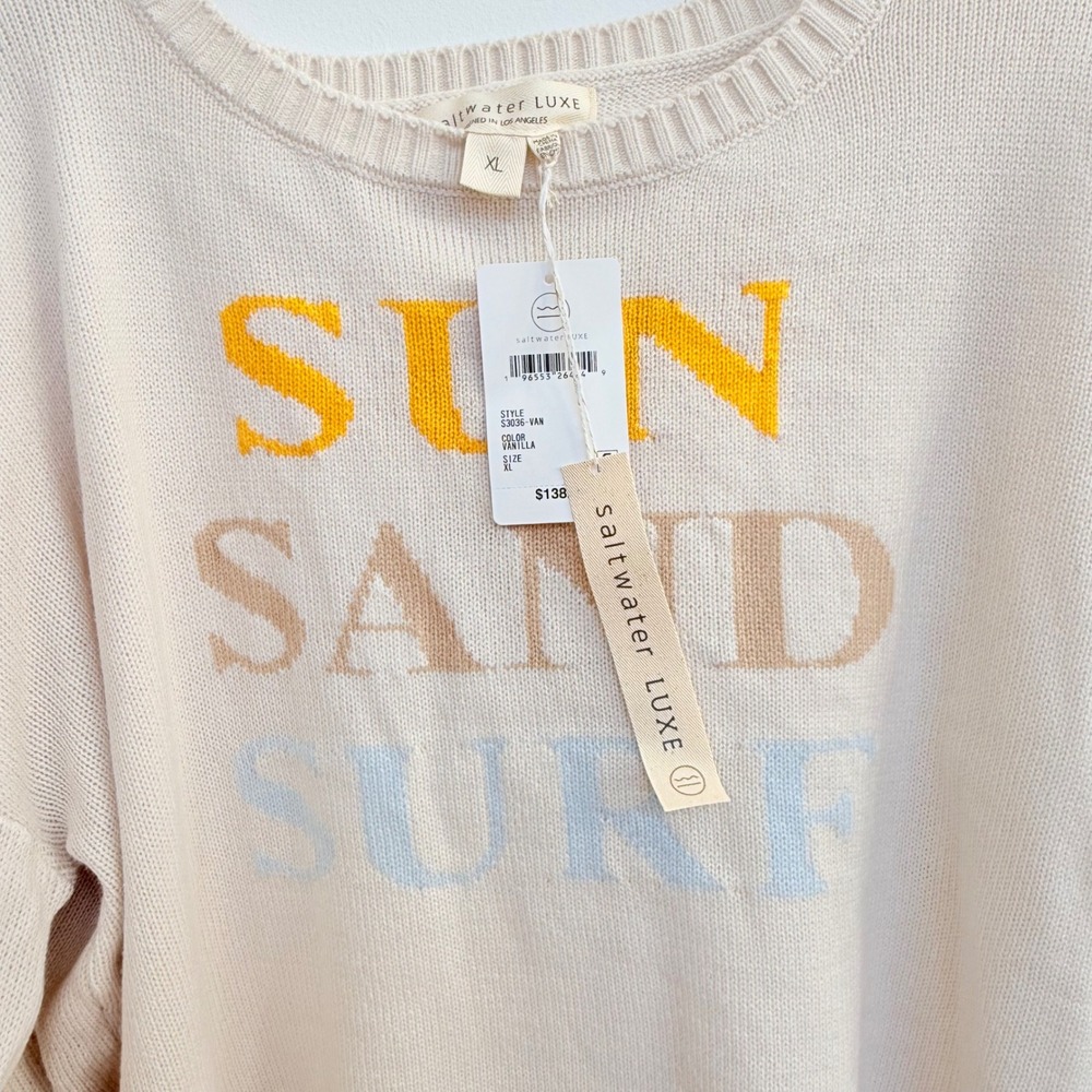 Saltwater Luxe SUN SAND SURF Sweater Cream Graphic Knit XL NWT - Picture 5 of 9